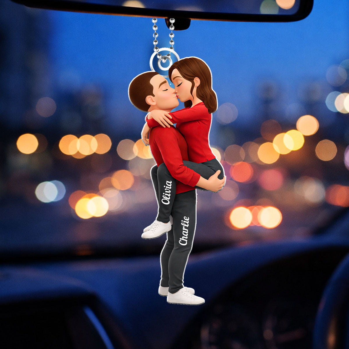 Couple Kissing - Personalized Acrylic Car Hanger - Anniversary, Valentine's Day Gift, Gift For Him, Gift For Her