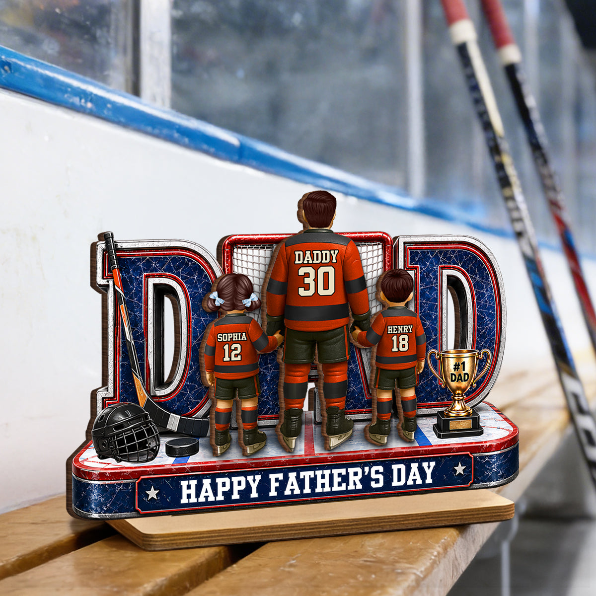 MVP Hockey Dad & Kids Together - Personalized 2-Layered Wooden Plaque - Father's Day Gift For Dad, Husband