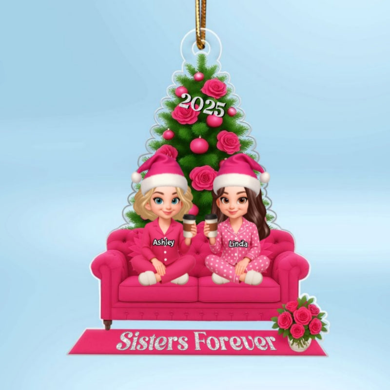 Besties Pink Christmas Tree Decor Personalized Acrylic Ornament, Gift for Best Friends, Sisters