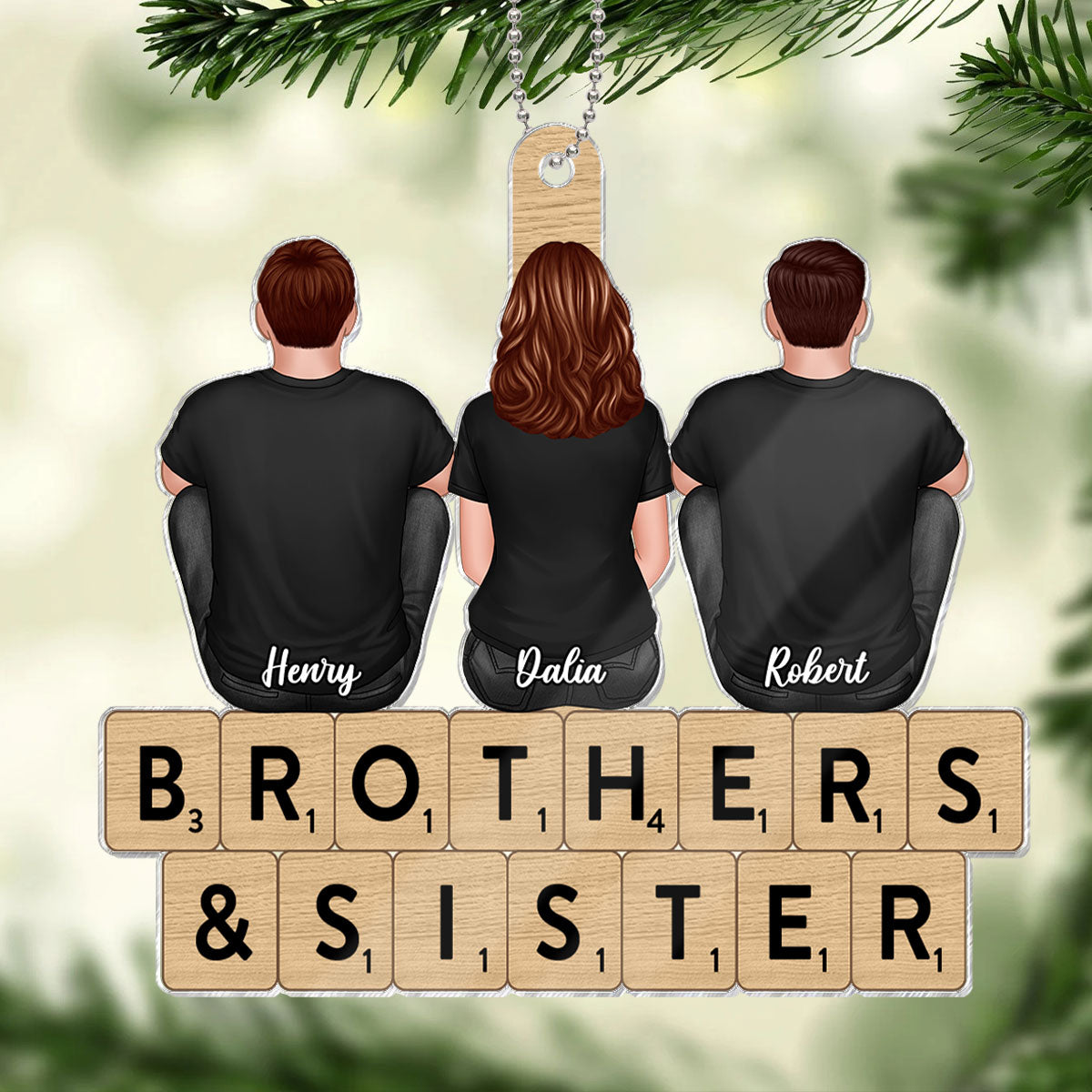 Brothers Sisters Siblings Sitting Back View Personalized Acrylic Ornament