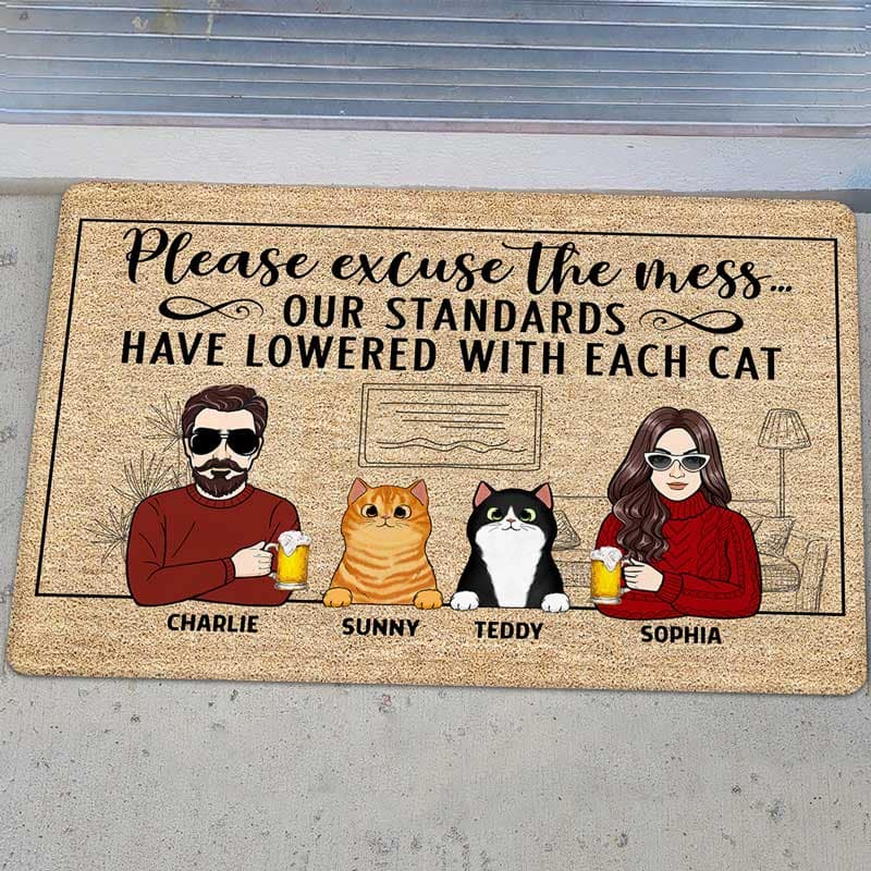 Excuse The Mess Cat Mom Cat Dad Funny Housewarming Gift Personalized Doormat