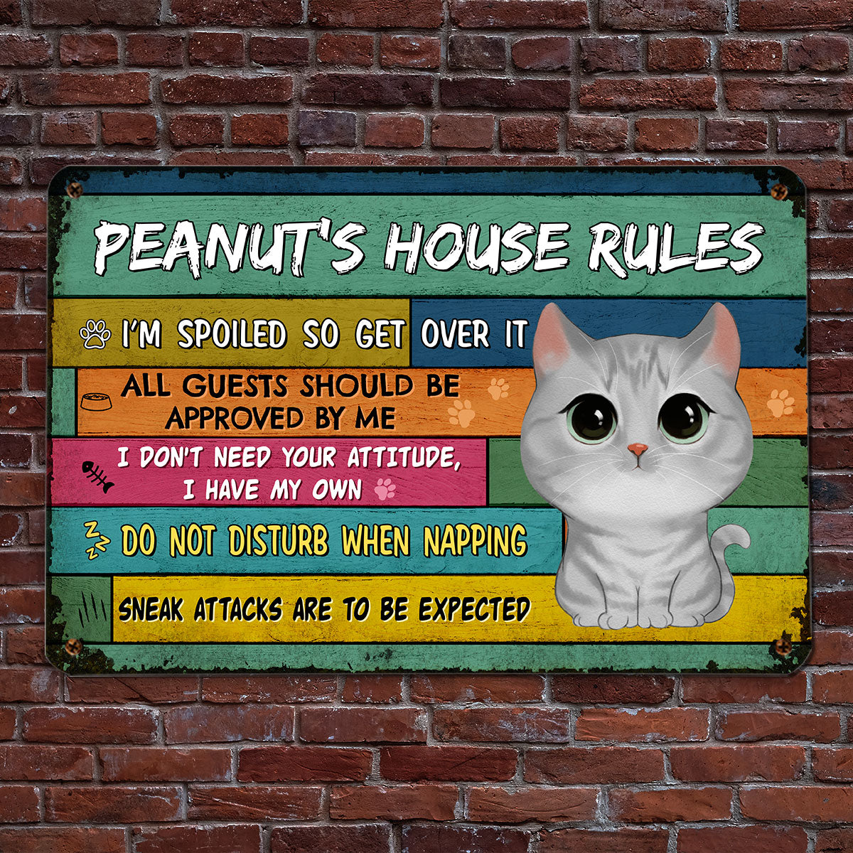 Our House Our Rules Watercolor Cute Cats Personalized Metal Sign