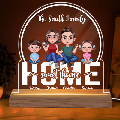 Home Sweet Home Family Couple & Kids Personalized Custom Shape Acrylic Plaque With Warm LED Night Light