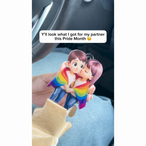 Pride Month LGBTQ+ Couple Love Is Love Personalized Acrylic Car Hanger, Gift For Couple