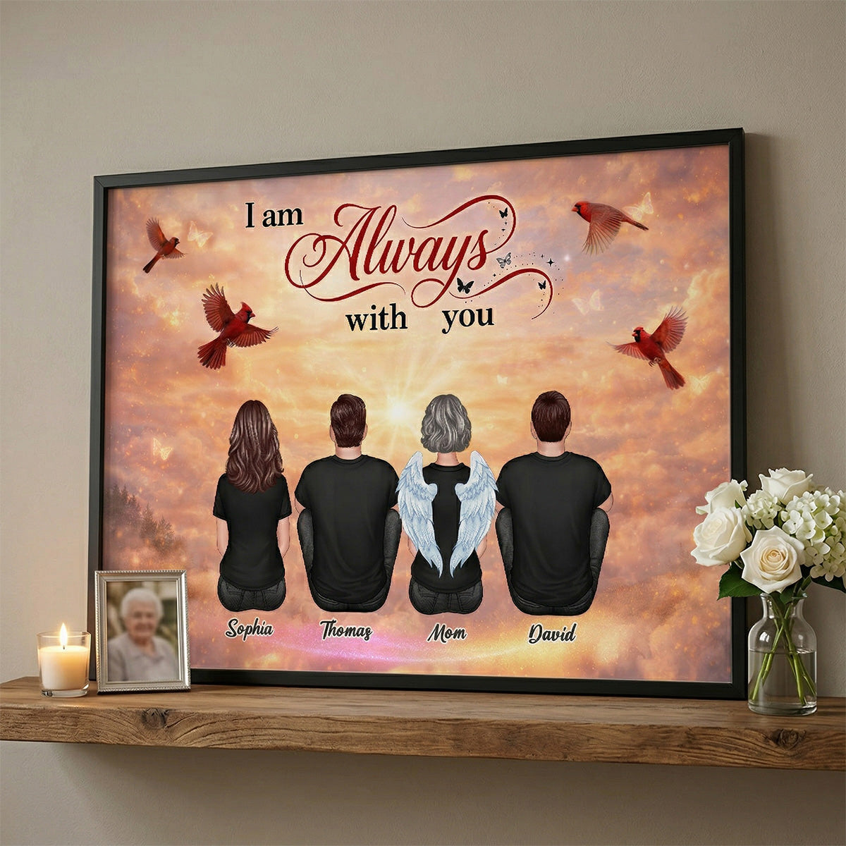 Cardinal Heaven Sky Family Memorial Always With You - Personalized Poster - Gift For Memorial, Sympathy Gift, Remembrance Gift