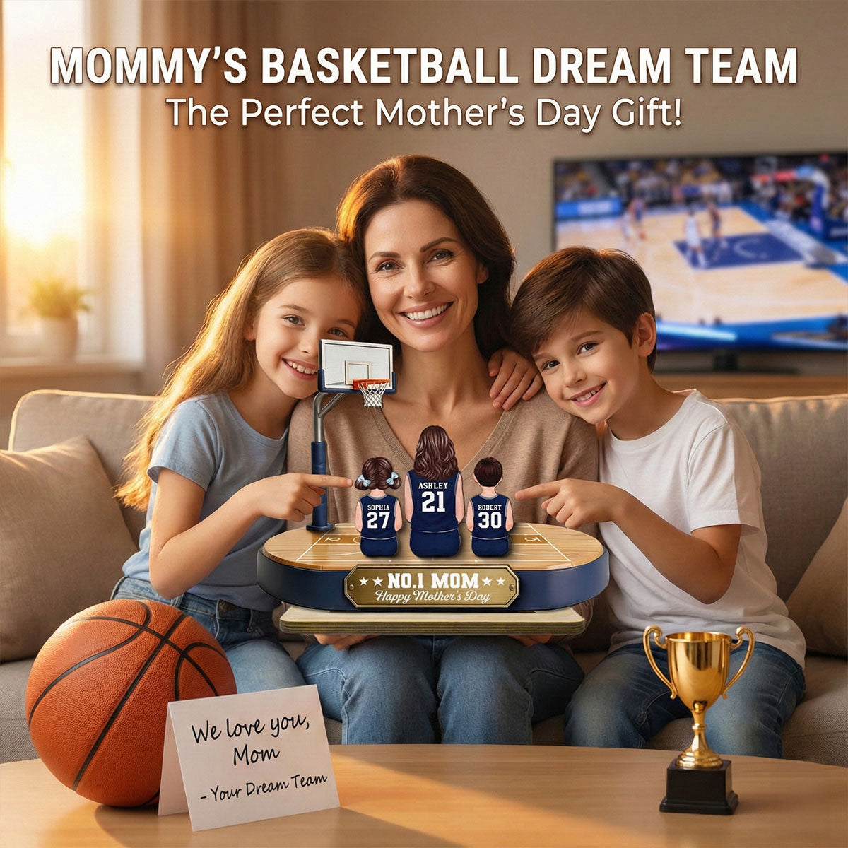 Mommy's Basketball Dream Team - Personalized 2-Layered Wooden Plaque - Father's Day Gift For Basketball Mom