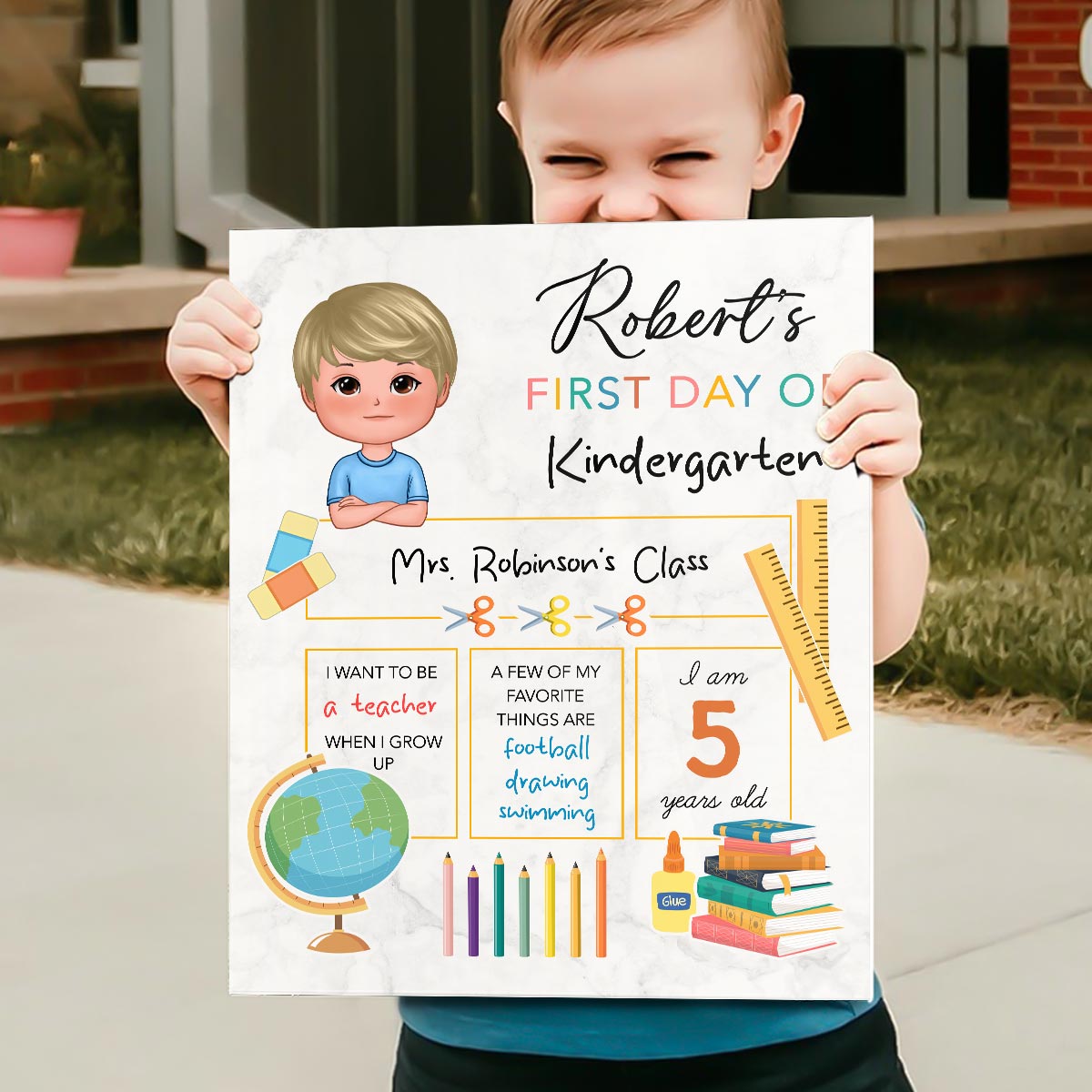 Cute Kid Personalized Reusable First Day of School Sign