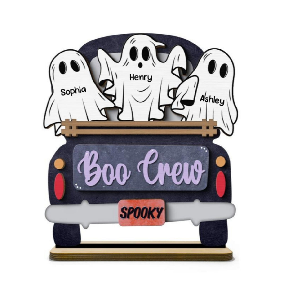 Boo Crew Farmhouse Truck The Ghost Family Halloween Tabletop Tier Tray Decor Personalized 2-Layer Standing Wooden Plaque