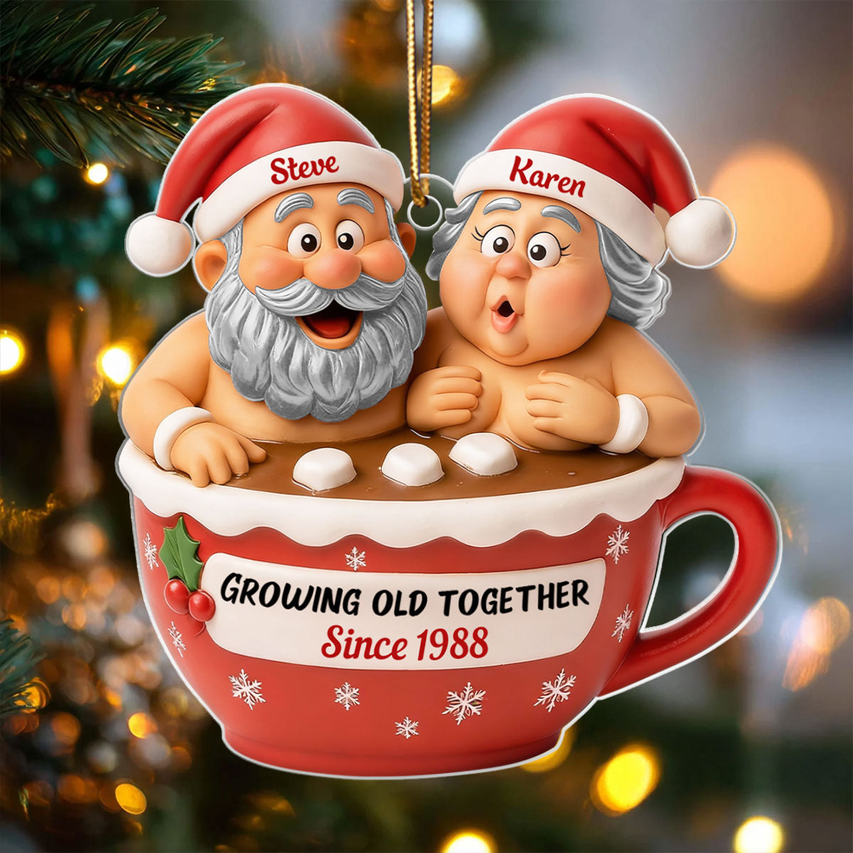 Custom Funny Couple Growing Old Together - Personalized Acrylic Ornament - Christmas Gift for him, for her