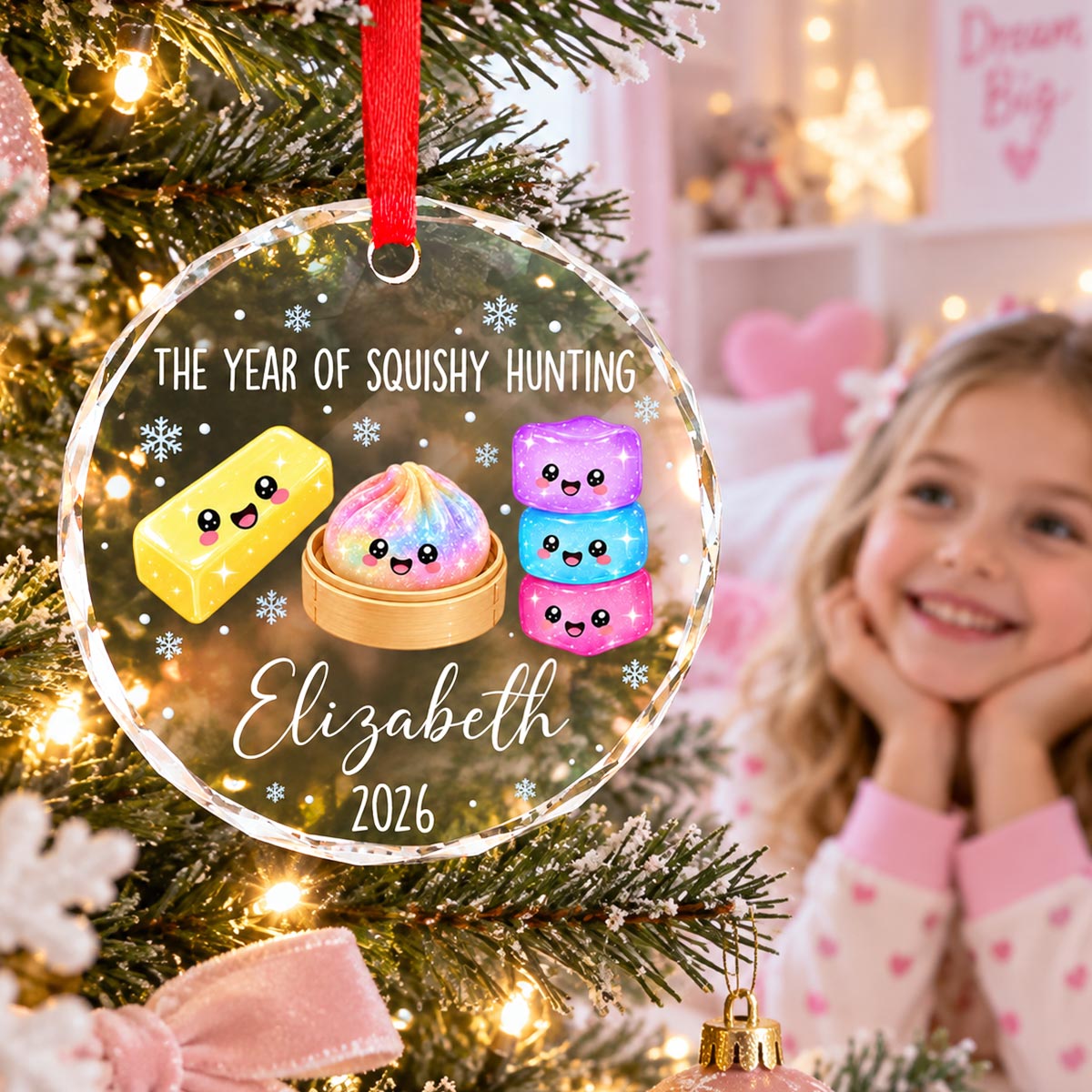 Cute The Year Of Squishy Hunting - Personalized Glass Ornament - Christmas Gift, Keepsake For Kids, Teenagers, Daughter, Granddaughter, Son, Grandson
