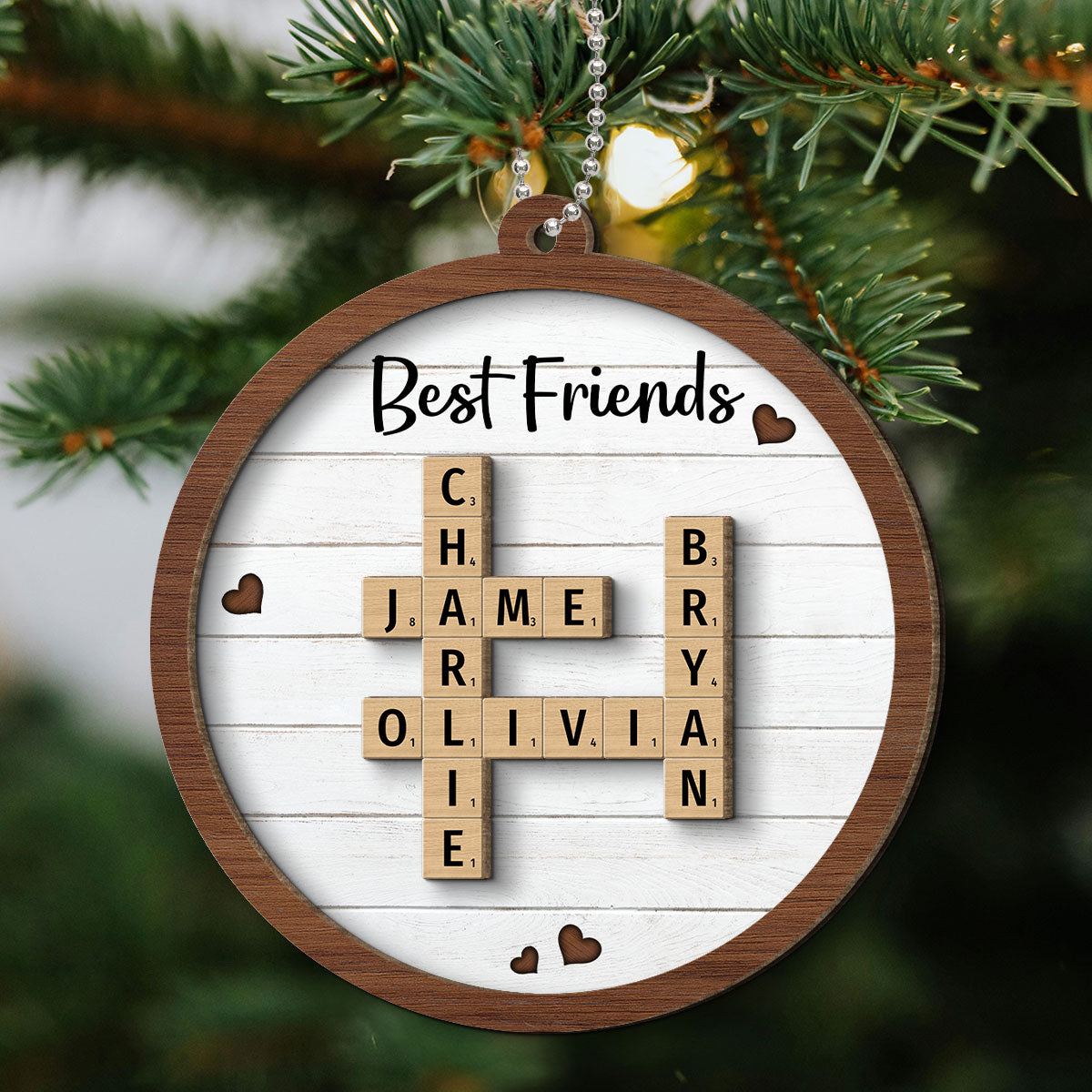 Best Friends Crossword Puzzle Art Personalized 2-Layer Wooden Ornament, Christmas Gift For Best Friends, Besties