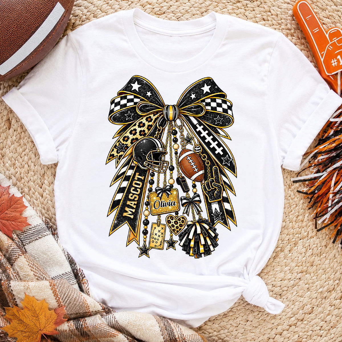Custom School Spirit Charm Bow - Personalized Shirt - Trendy Football Game Day Tree