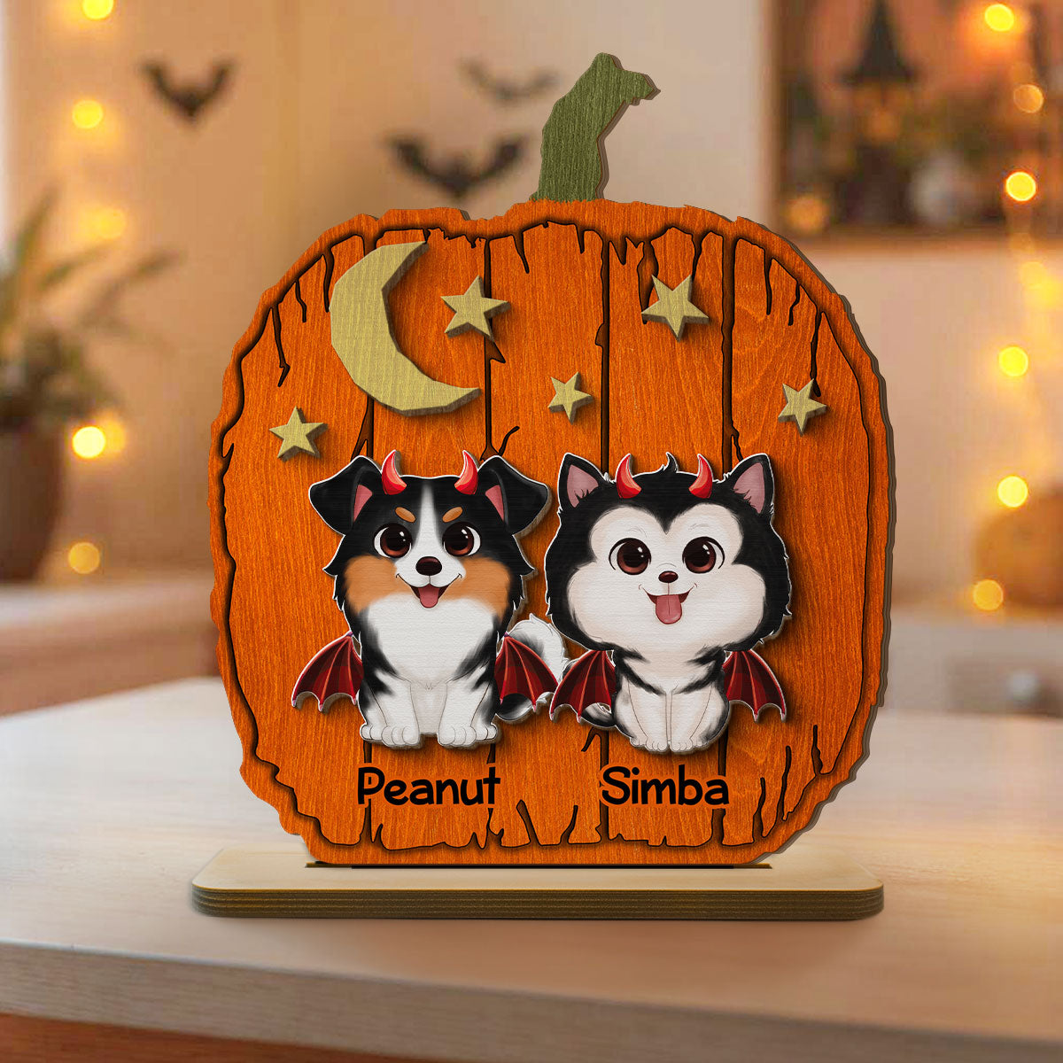 Halloween Dog Pumpkin Shaped Personalized 2-Layer Standing Wooden Plaque