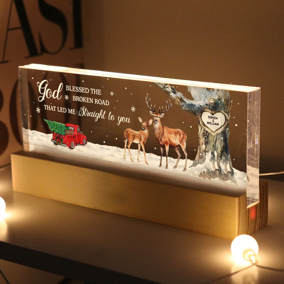 God Blessed The Broken Road Personalized Acrylic Block LED Night Light, Christmas Gift for Couples
