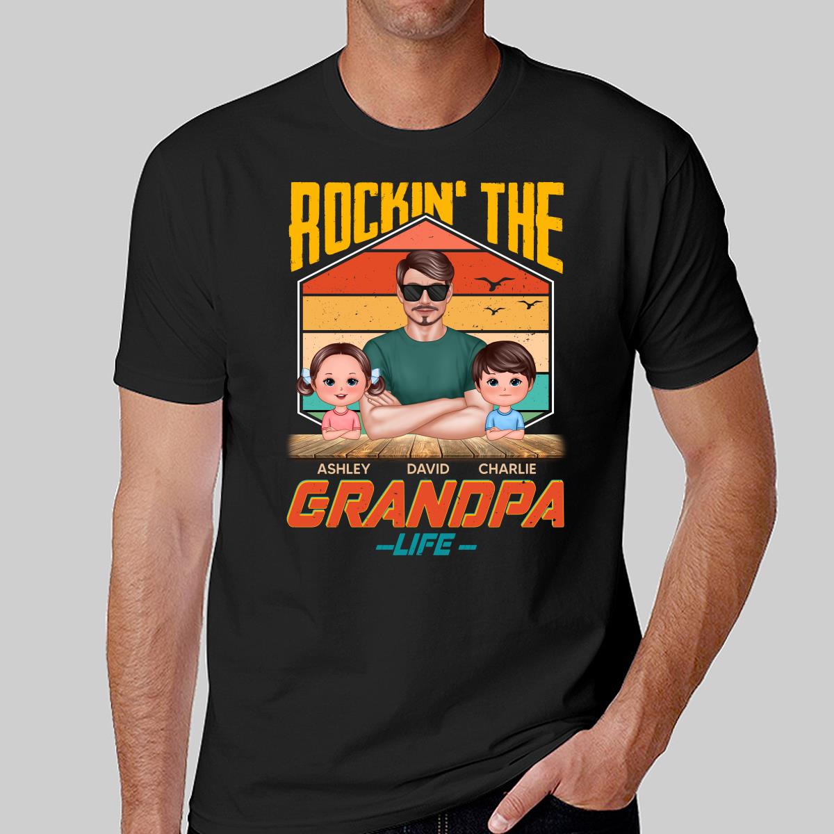 Rockin‘ The Dad Grandpa Life Retro Personalized Shirt