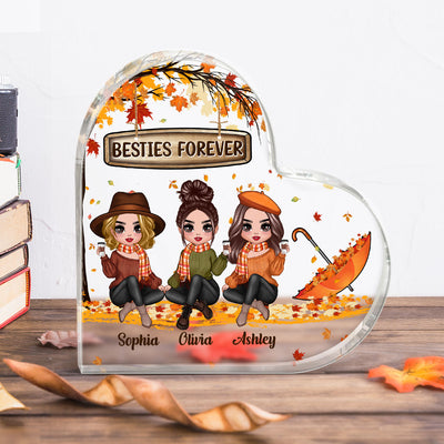 Fall Season Best Friends Sisters Under Tree Personalized Heart Acrylic Plaque