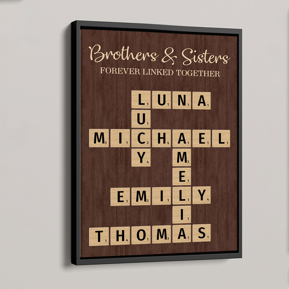 Brothers & Sisters, Forever Linked Together Crossword Puzzle Art Personalized Poster, Gift For Brothers, Sisters, Siblings, Family