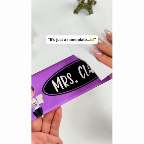 Teacher Crayon Pattern Personalized Acrylic Desk Name Plate, Back To School Gift For Teacher
