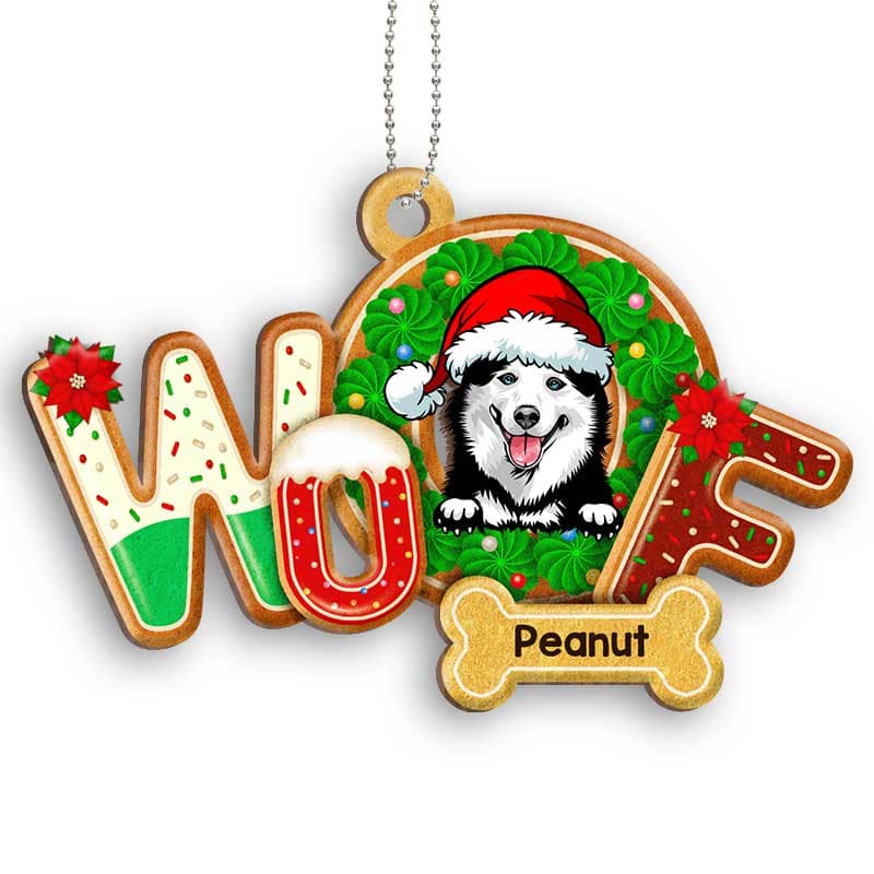 Peeking Dogs Woof Personalized Wooden Ornament
