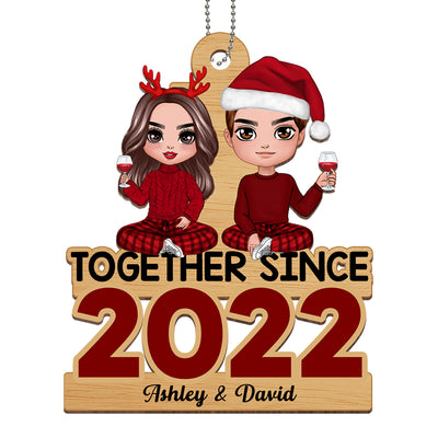 Doll Couple Sitting Together Since Christmas Personalized Wooden Ornament