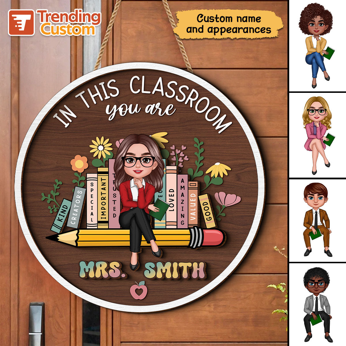 Personalized Teacher 2 Layer Door Hanger, Teacher Appreciation Gifts, Custom Name Sign Plate for Desk, Teacher Welcome Sign