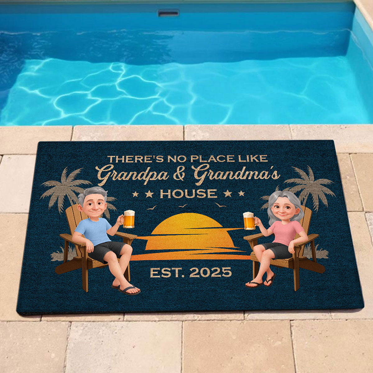 Retro Vintage Summer There's No Place Like Grandpa Grandma Grandparents House Personalized Doormat