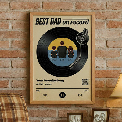 Retro Best Dad On Record Favorite Song Scannable QR Code Personalized Poster| Heartfelt Father's Day Gift For Dad