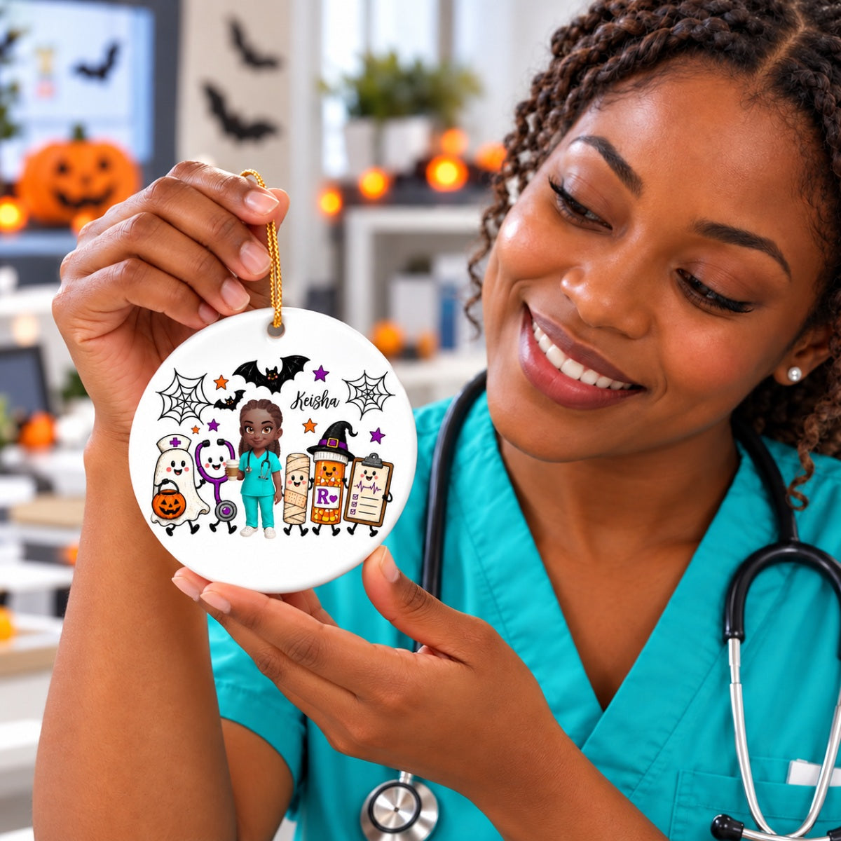 Halloween Cute Nurse Things - Personalized Circle Ornament - Halloween Ornament For Nurse
