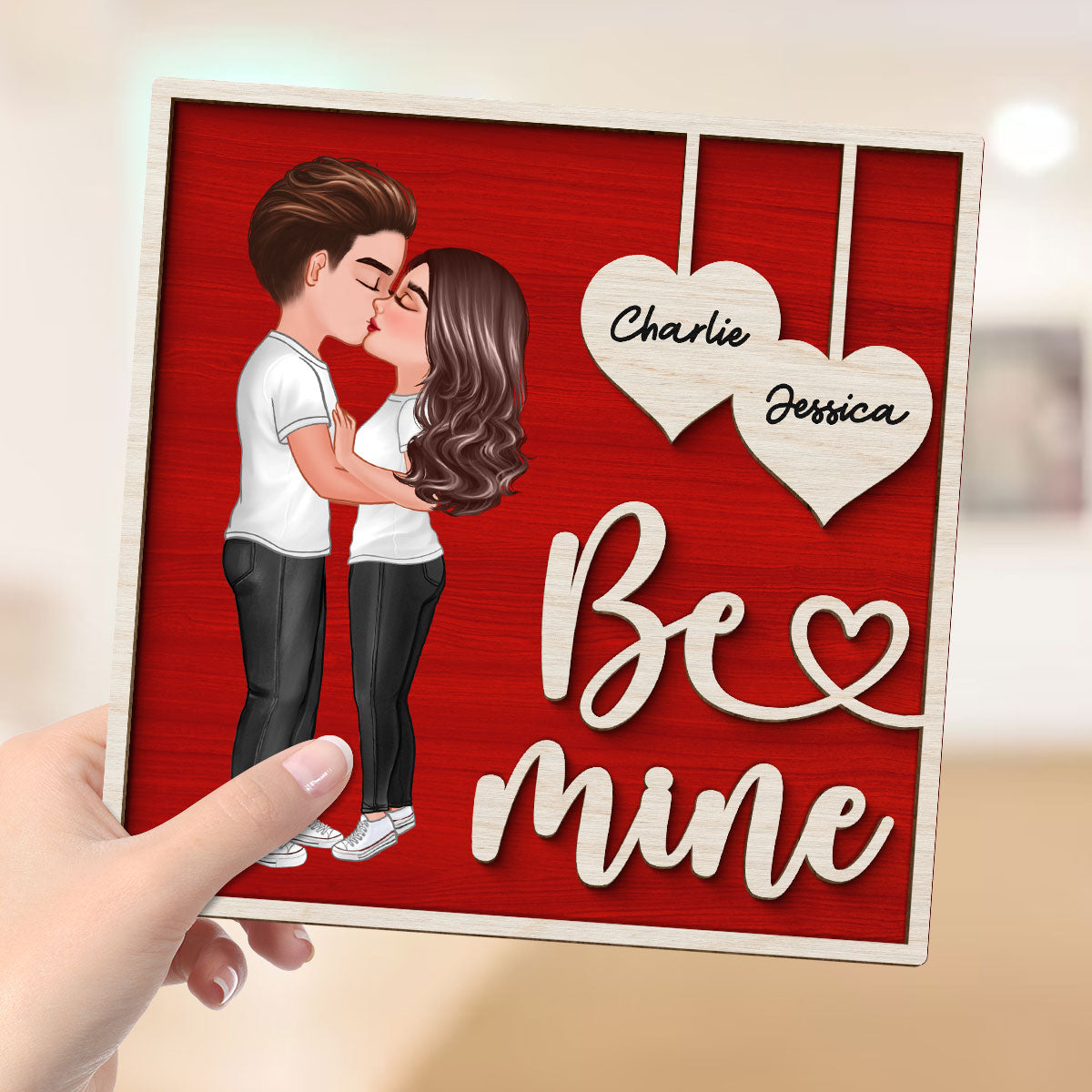 Couple Kissing Valentine‘s Day Gift For Him For Her Personalized 2-Layer Wooden Plaque