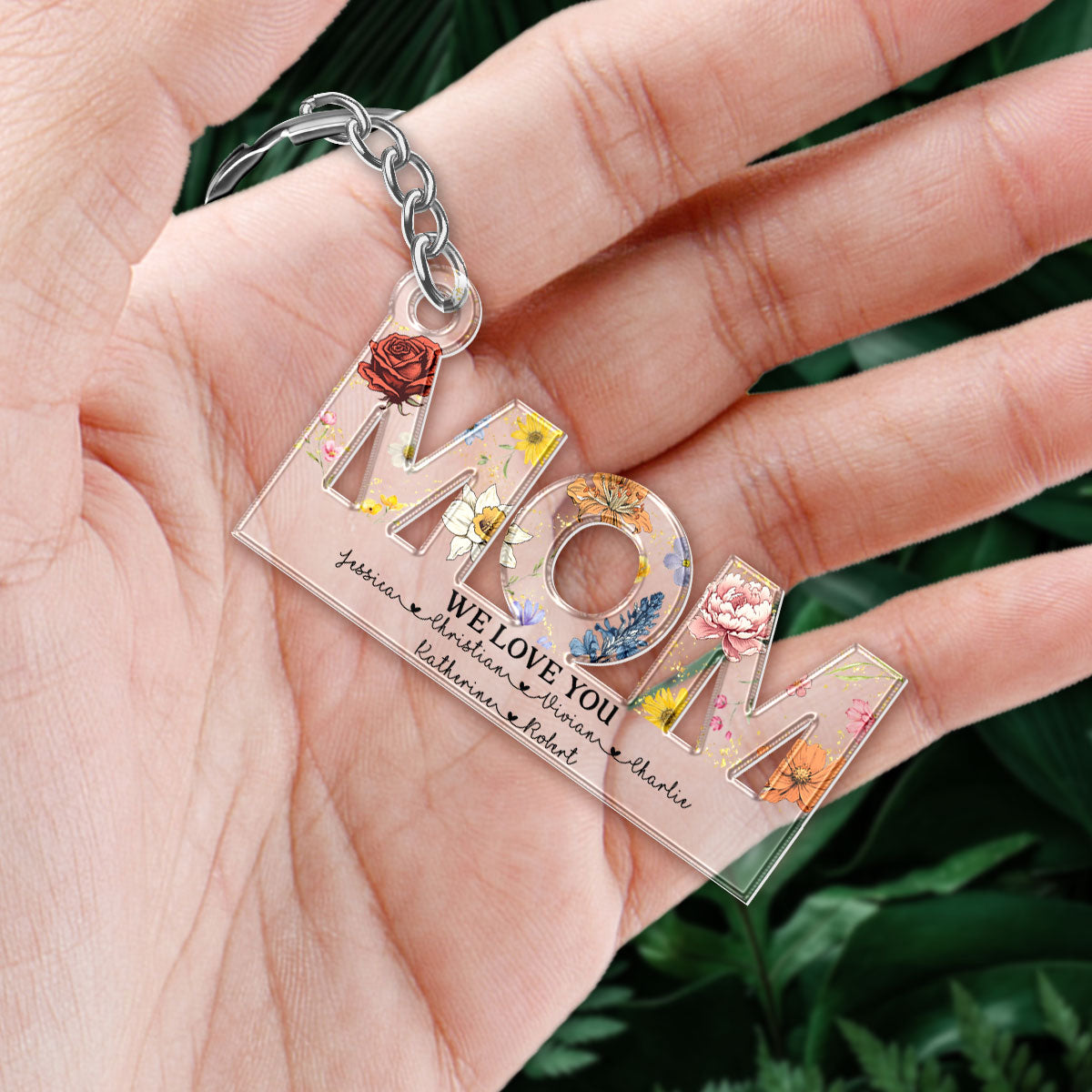 Mom Birth Month Flower Personalized Acrylic Keychain, Gift For Mom