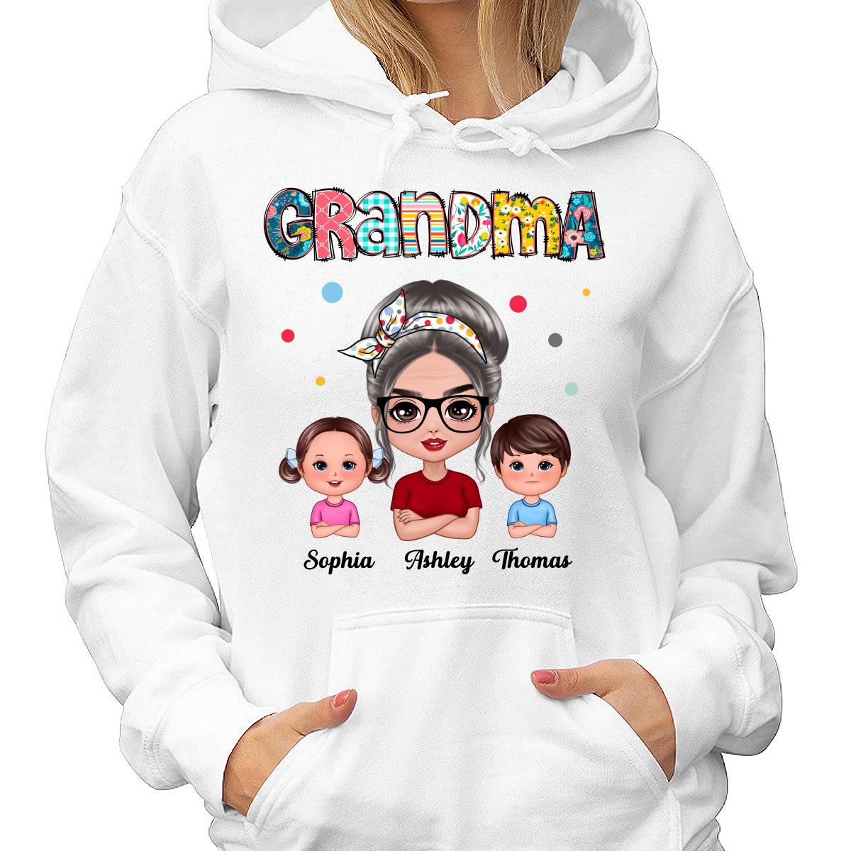 Colorful Doodle Pattern Doll Grandma & Grandkids Personalized Shirt
