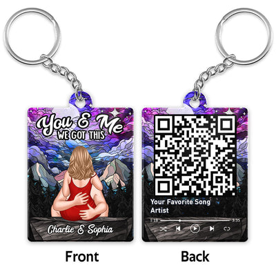 Couple Kissing Sky Night Stained Glass Favorite Song QR Code Personalized Acrylic Keychain