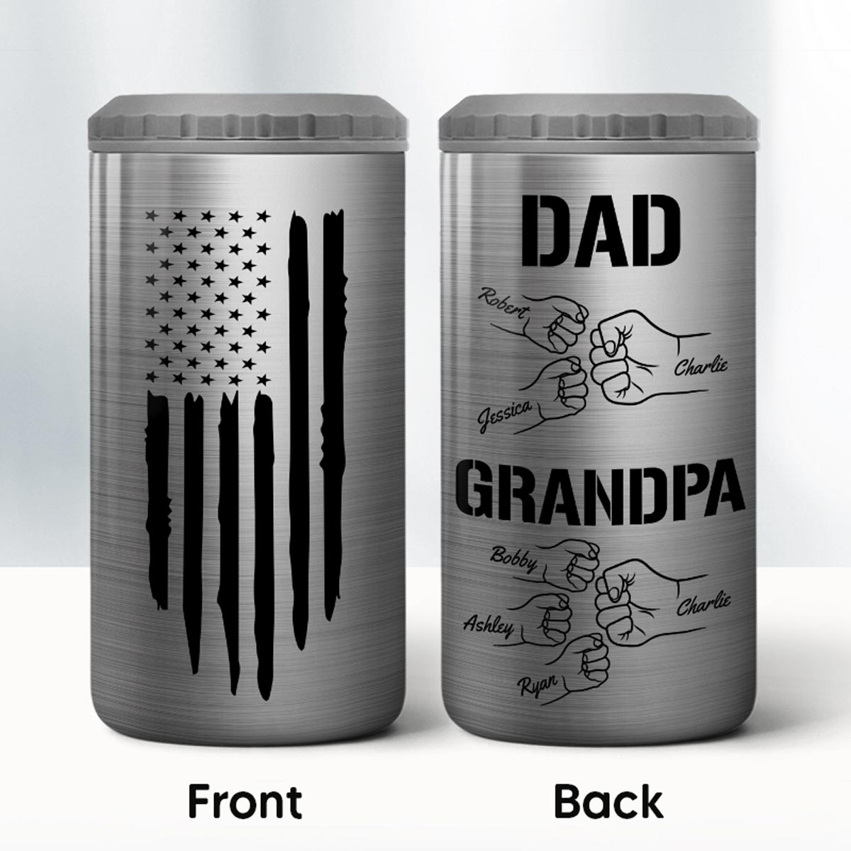 Dad Grandpa Fist Bump Personalized Can Cooler| Coolest Father's Day Gift For Grandpa, Dad