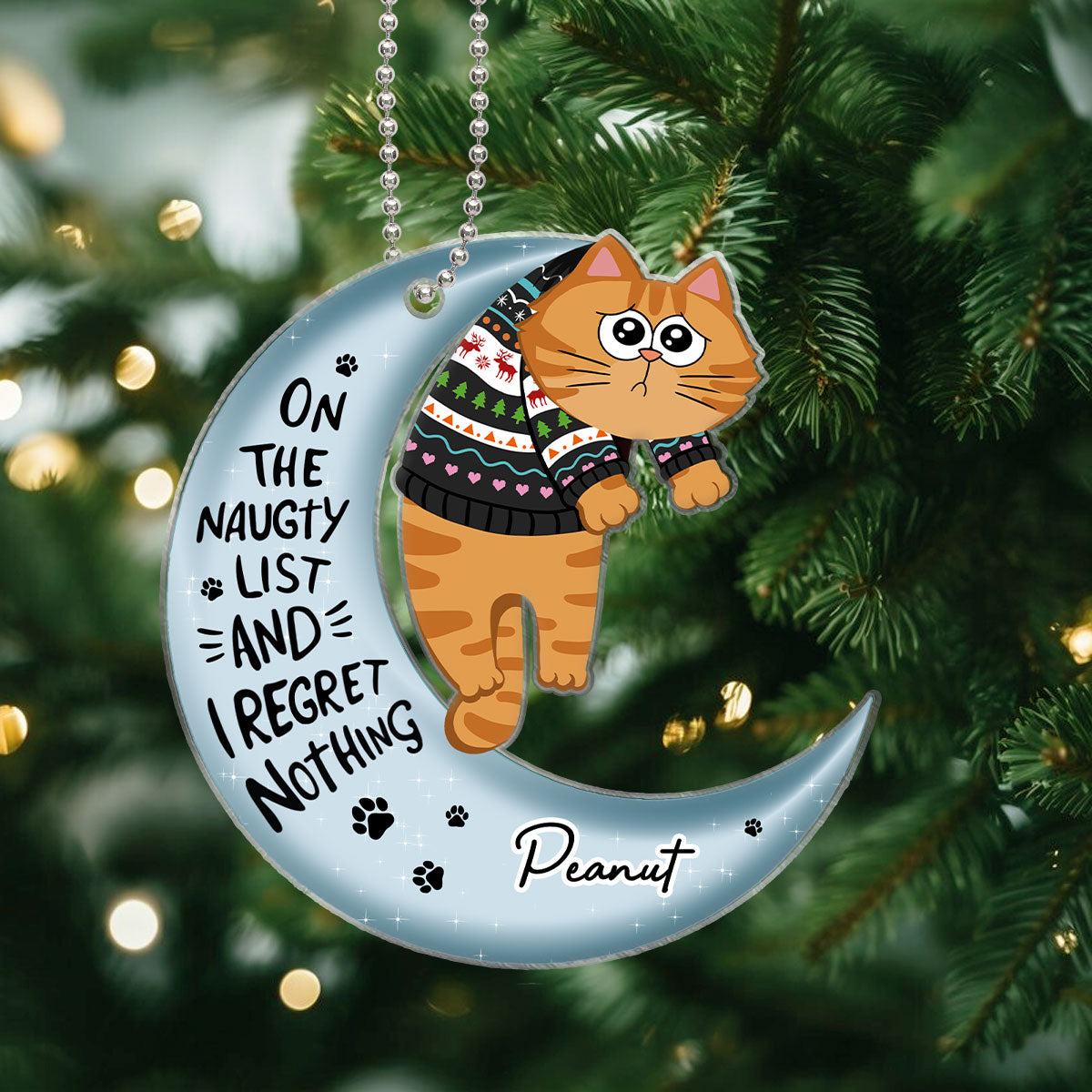 Naughty Cats On Moon Personalized Acrylic Ornament, Christmas Gift