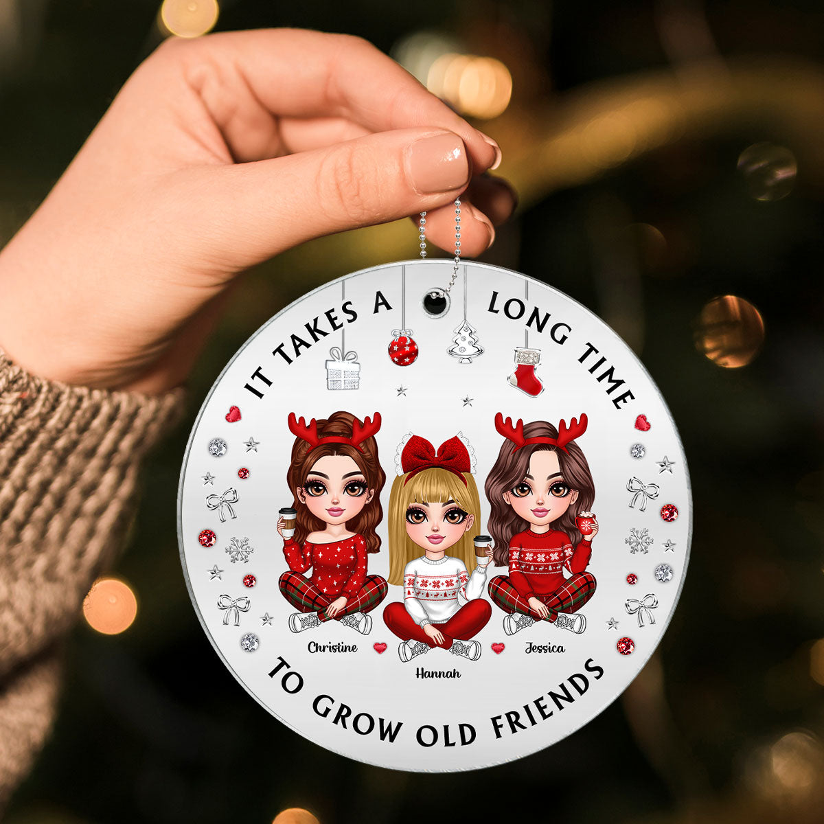 Pretty Besties Sisters Christmas Decoration Metal Patterned Personalized Acrylic Ornament