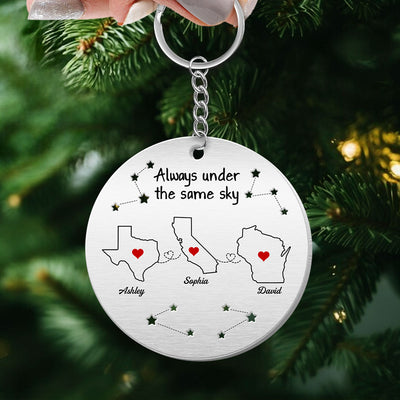 Always Under The Same Sky Personalized Metal Keychain, Christmas Gifts for Boyfriend, Girlfriend, Besties Long Distance Relationship Gift