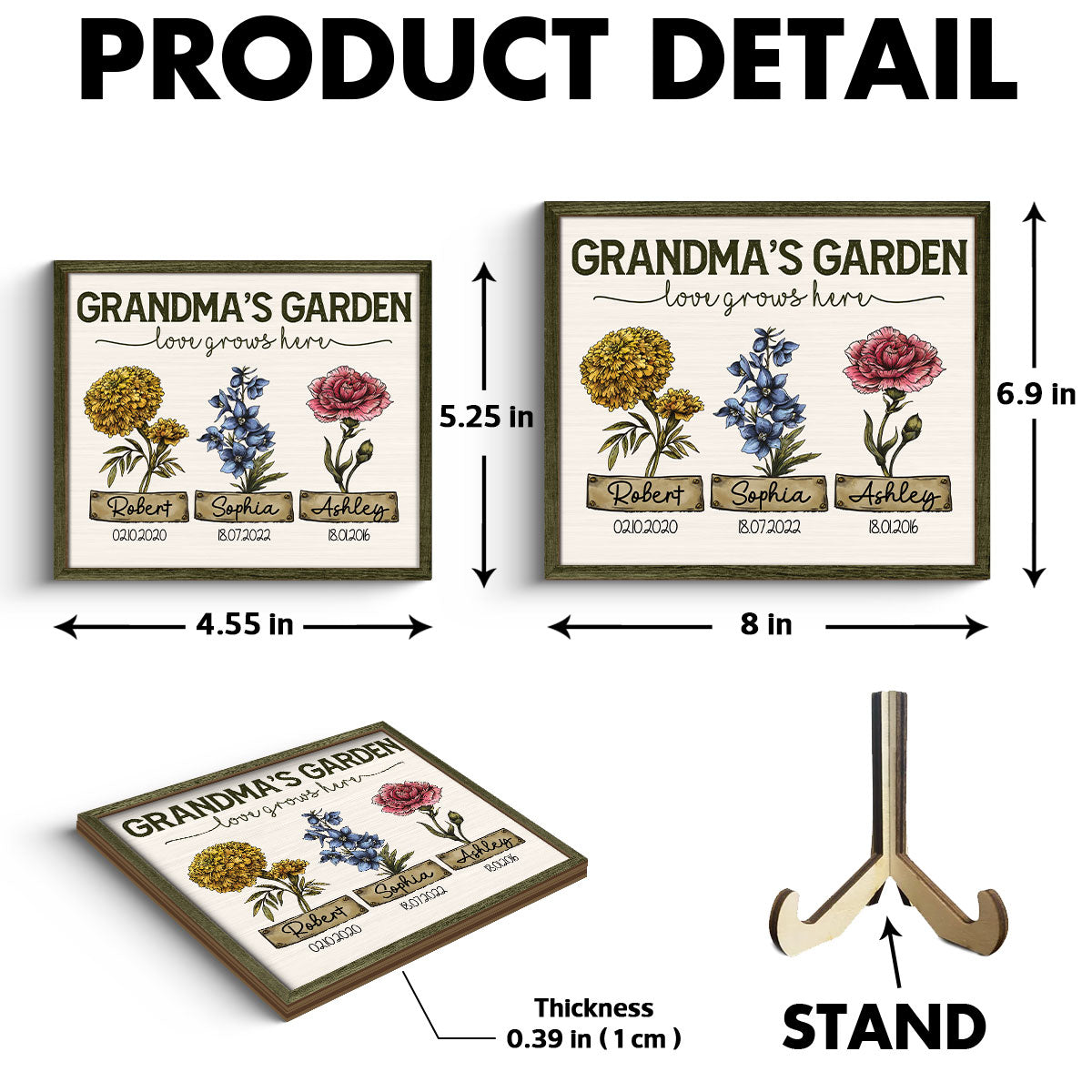 Grandma‘s Garden Love Grows Here Vintage Birth Month Flower Personalized 2-Layer Wooden Plaque