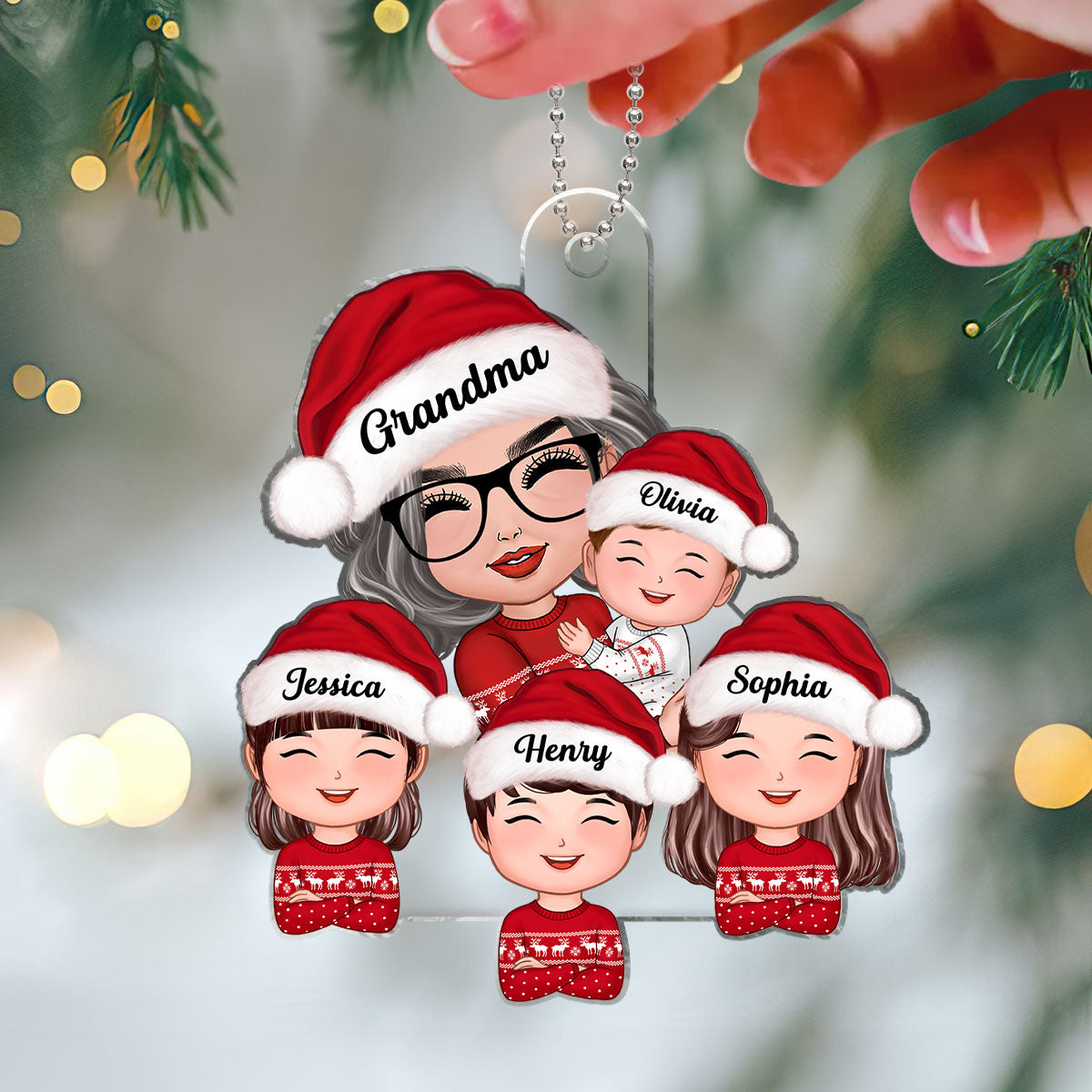 Doll Grandma Mom Hugging Kids Christmas Gift For Grandma Granddaughters Grandsons Personalized Acrylic Ornament