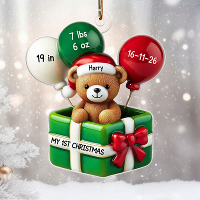 3D Effect Teddy Bear Baby First Christmas Personalized Acrylic Ornament, Newborn Christmas Gift