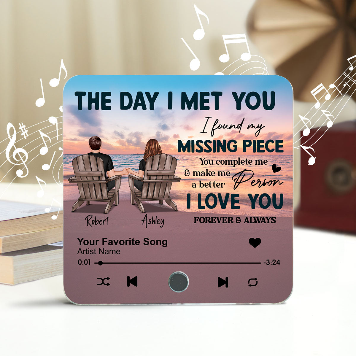 Couple Beach Landscape The Day I Met You Personalized Music Fridge Magnet