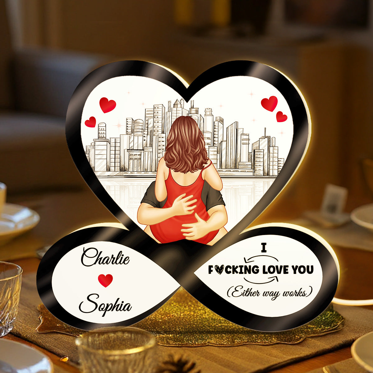 Skyline Infinity Heart Funny Romantic Couple - Personalized Light Box - Gift For Couple