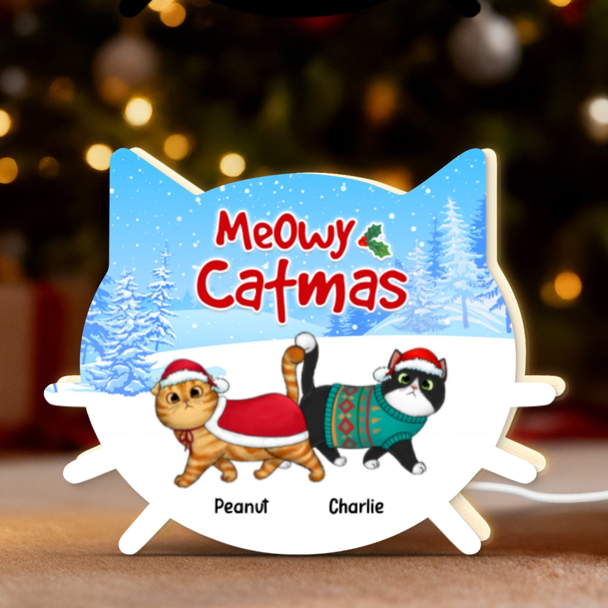 Walkin' In Winter Wonderland Fluffy Cats - Personalized Light Box - Gift For Cat Lovers, Christmas Decoration