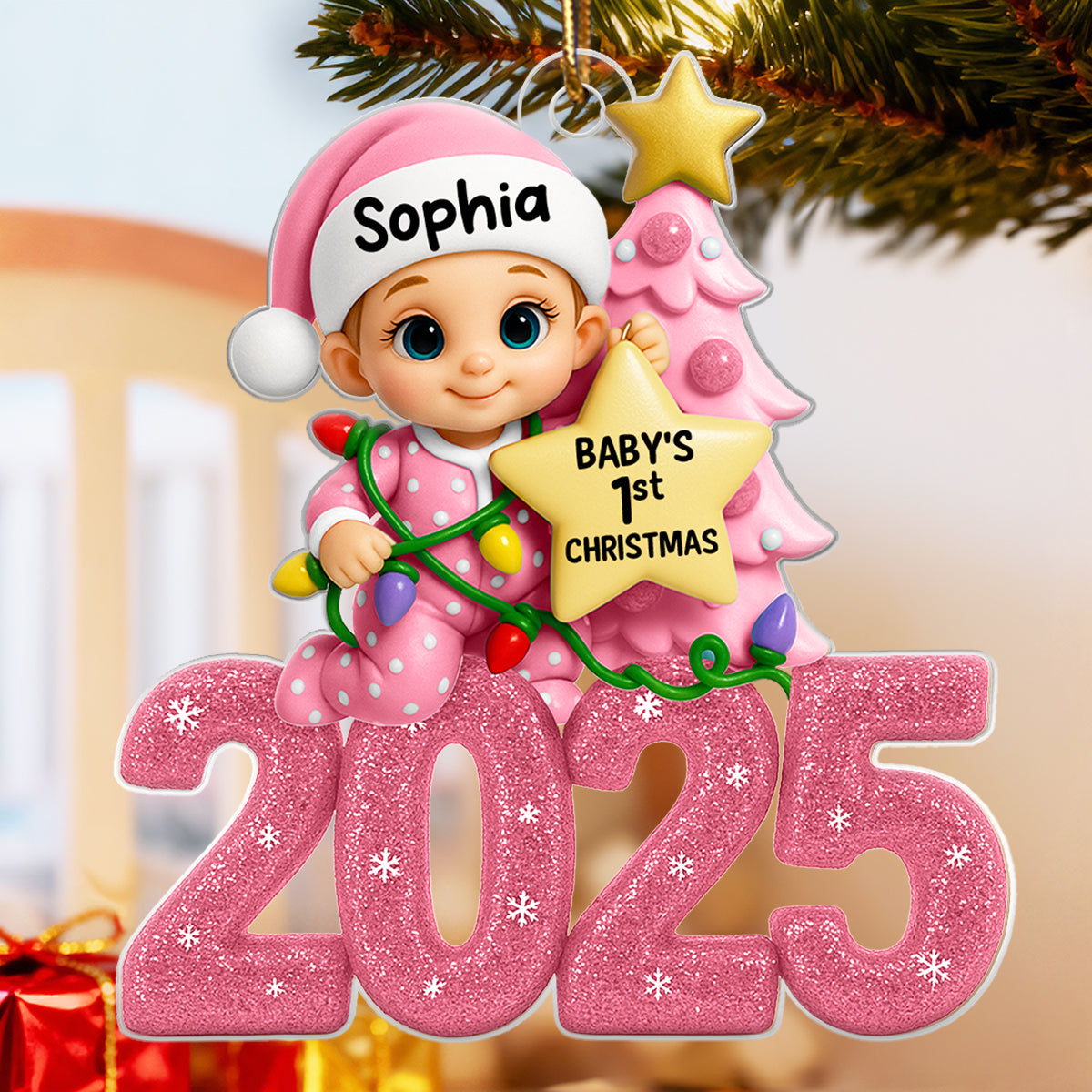 Baby Beside Christmas Tree First Christmas 2025 - Personalized Acrylic Ornament - Heartwarming Christmas Gift For New Born, Baby