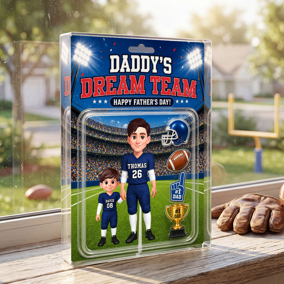 American Football Dad Daddy's Dream Team - Personalized Acrylic Block Plaque - Father's Day Gift For Football Dad, Husband