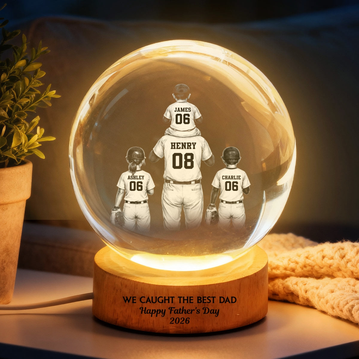 We Caught the Best Dad - Personalized Crystal Ball LED Night Light - Father's Day Gift for Dad, Husband