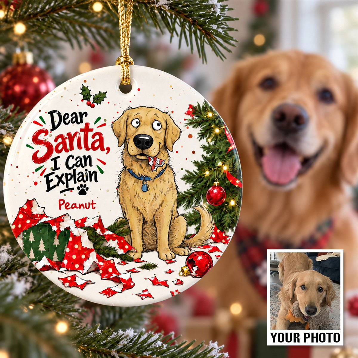 Dear Santa I Can Explain Funny Guilty Dog - Personalized Ceramic Ornament - Funny Christmas Tree Decor For Dog Lovers