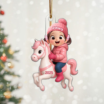 Cute Cartoon Kid On Horse Christmas Personalized Acrylic Ornament, Perfect Chrismas Gift For Kids, Grandkids