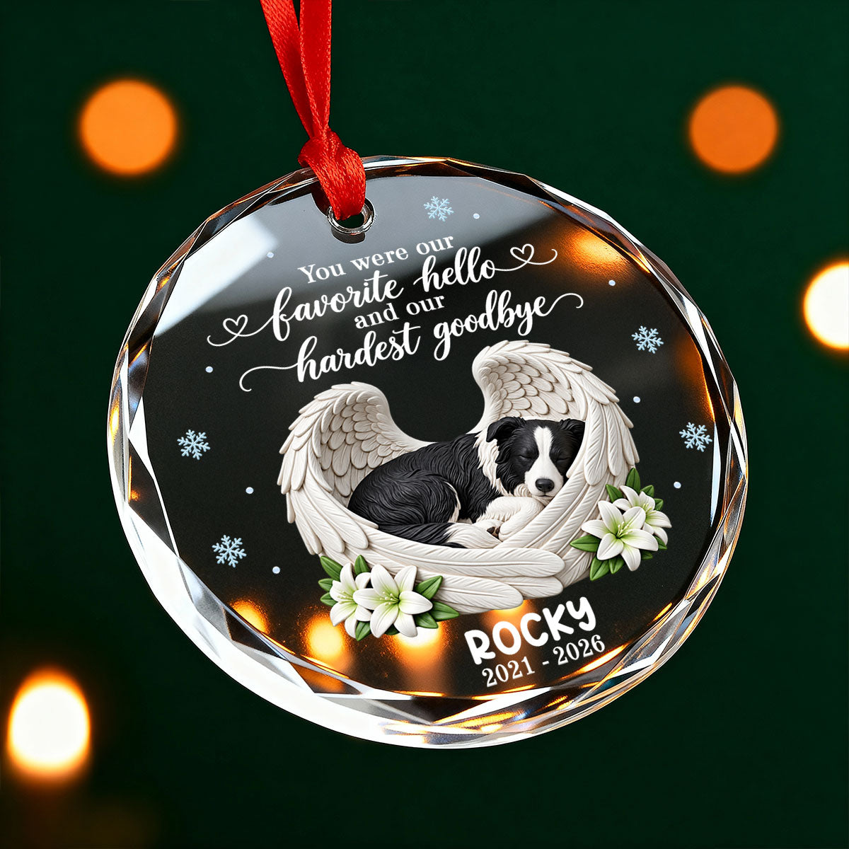 Custom Dog Cat Pet Memorial Angel Wings - Personalized Glass Ornament - Christmas Memorial Ornament For Pet Lovers, Dog Lovers, Cat Lovers