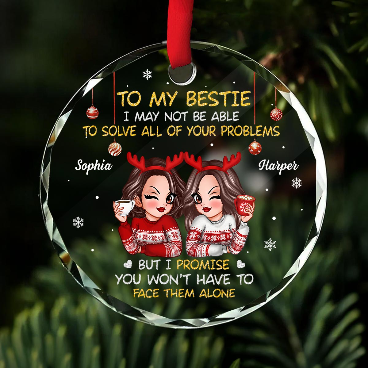 To My Bestie Sassy Girls Christmas Personalized Glass Ornament, Christmas Gift For Best Friends