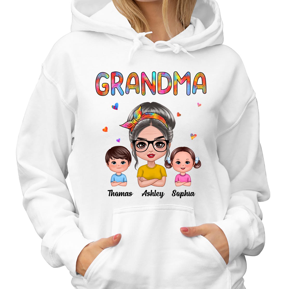 Colorful Pattern Grandma And Grandkids Personalized Shirt